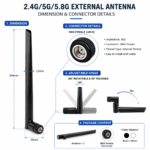 2.4GHz 5GHz 5.8GHz 6dBi SMA Female External Omni Directional Antenna
