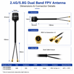 2.4GHz 5.8GHz Dual Band FPV Drone Omnidirectional Antenna 3dBi IPEX Antenna