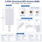 2.4GHz Directional WiFi Antenna with SMA Connector | 8dBi Folding Antenna