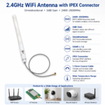 2.4GHz WiFi Antenna with IPEX Connector | 3dBi Omnidirectional Antenna
