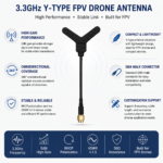 3.3GHz FPV Drone Antenna with SMA Male | 5dBi RHCP Y-Type UAV Antenna