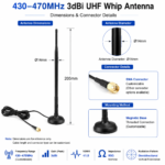 430–470MHz 3dBi UHF Whip Antenna with SMA Connector