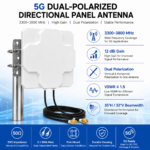 5G 3300–3800 MHz 12 dBi Dual Polarized Directional Panel Antenna