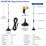 600–6000 MHz 12 dBi Magnetic Mount Antenna with SMA Right-Angle Male