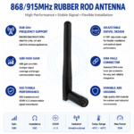 868/915MHz Rubber Rod Antenna with SMA Connector for LoRa IoT Wireless Applications