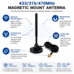 433/315/470MHz Magnetic Mount Antenna with SMA Connector | Sub-GHz IoT Communication Antenna