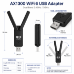 AX1300 WiFi 6 USB Adapter with Dual External Antennas