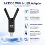 AX1300 WiFi 6 USB Adapter with Dual External Antennas