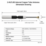 2.4GHz/5.8GHz Dual-Band Internal Antenna | 5dBi IPEX Copper Tube Antenna