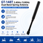GT-148T 2.4GHz 5.8GHz Dual Band Spring Antenna 6/8dBi SMA