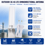 Outdoor 3G 4G LTE Omnidirectional Antenna 10–12 dBi with Dual Cables