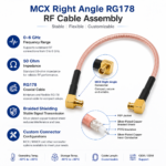 0–6 GHz MCX Right Angle RG178 RF Coaxial Cable Assembly