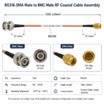 RG316 SMA Male to BNC Male RF Coaxial Cable Assembly 50 Ohm DC–3GHz