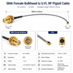 SMA Female Bulkhead to U.FL RF Pigtail Cable | DC–6GHz 50 Ohm